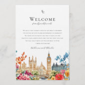 London Watercolor Floral Wedding Welcome Itinerary Menu (Voorkant)