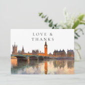 London Watercolor Wedding Photo Bedankkaart (Staand voorkant)