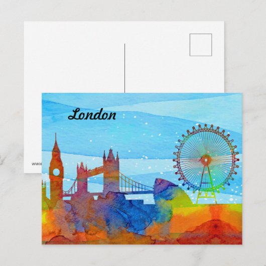 London waterverf briefkaart (Voorkant / Achterkant)