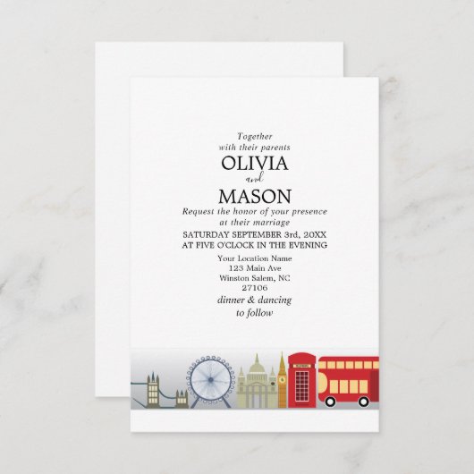 London Wedding Invitation UK Engeland Kaart (Voorkant / Achterkant)