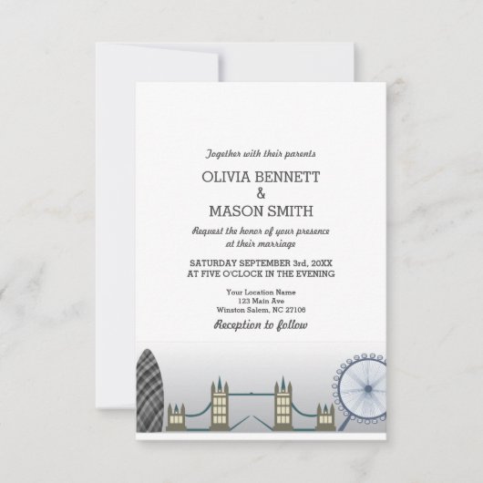 London Wedding Invitation UK Kaart (Voorkant)