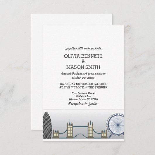 London Wedding Invitation UK Kaart (Voorkant / Achterkant)