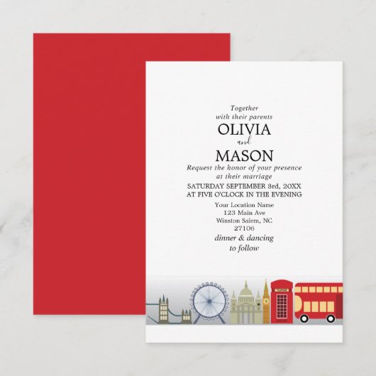 London Wedding Invitation UK Kaart (Voorkant / Achterkant)