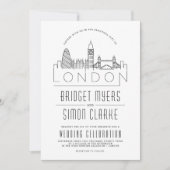 London Wedding | Landmerken Stylized Skyline Invit Kaart (Voorkant)