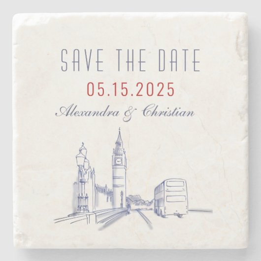 London Wedding Save the Date Invitation Stenen Onderzetter (Voorkant)