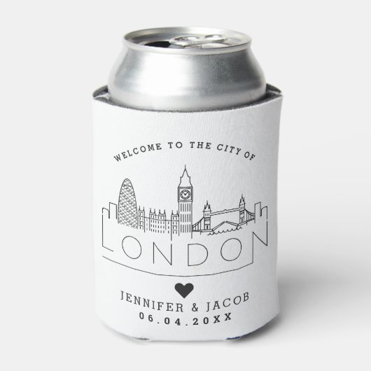 London Wedding | Stylized Skyline Guest Favor Blikjeskoeler (Blikje Voorkant)