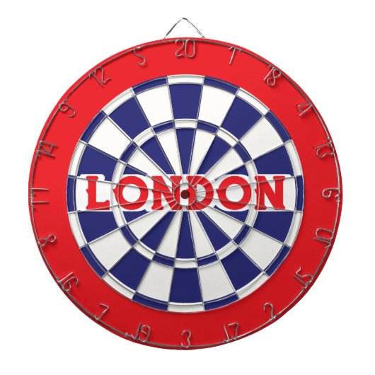 London White, Navy Blue and Red (bewerkbare tekst) Dartbord (Voorkant)