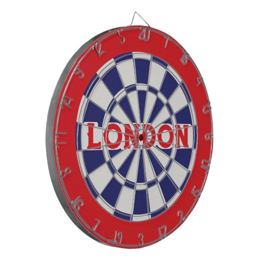 London White, Navy Blue and Red (bewerkbare tekst) Dartbord (Voorkant Links)