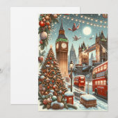 London's Feestelijke Splendor - Levendige Kerstaut Bedankkaart (Voorkant / Achterkant)
