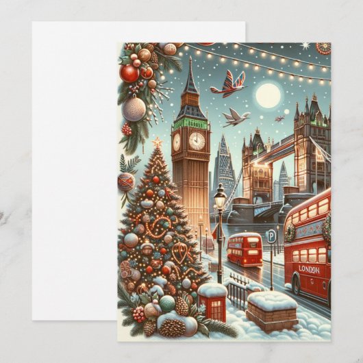 London's Feestelijke Splendor - Levendige Kerstaut Bedankkaart (Voorkant / Achterkant)