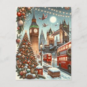 London's Feestelijke Splendor - Levendige Kerstaut Briefkaart