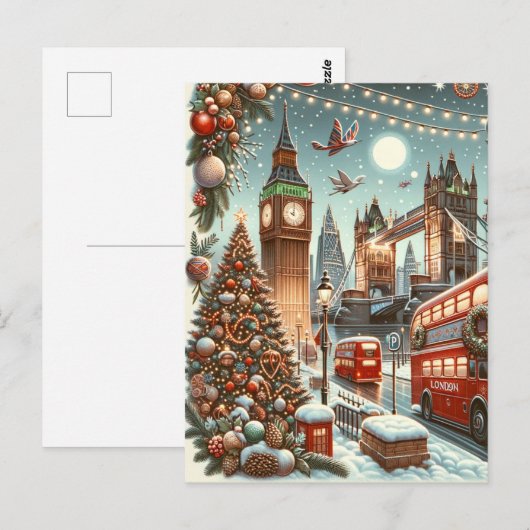 London's Feestelijke Splendor - Levendige Kerstaut Briefkaart (Voorkant / Achterkant)