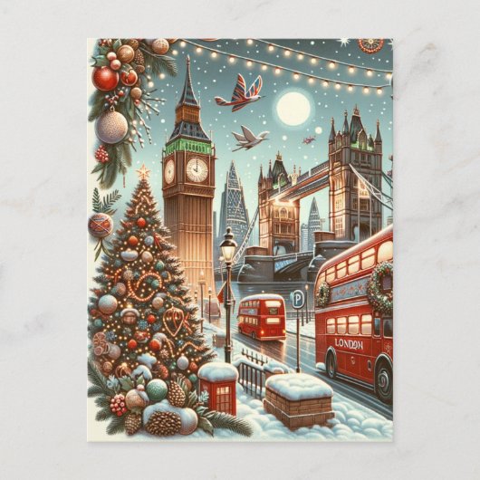 London's Feestelijke Splendor - Levendige Kerstaut Briefkaart (Voorkant)
