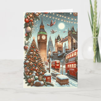 London's Feestelijke Splendor - Levendige Kerstaut Feestdagen Kaart
