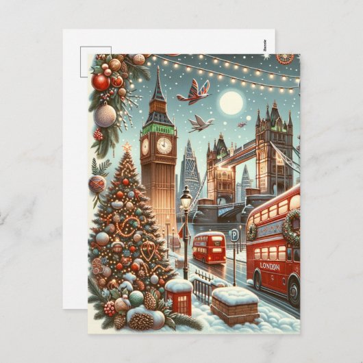 London's Feestelijke Splendor - Levendige Kerstaut Feestdagenkaart (Voorkant / Achterkant)