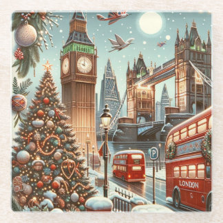 London's Feestelijke Splendor - Levendige Kerstaut Glazen Onderzetter