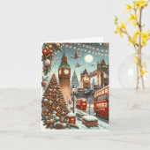 London's Feestelijke Splendor - Levendige Kerstaut Kaart (Gele Bloem)