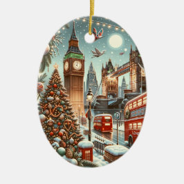 London's Feestelijke Splendor - Levendige Kerstaut Keramisch Ornament