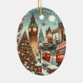 London's Feestelijke Splendor - Levendige Kerstaut Keramisch Ornament (Achterkant)