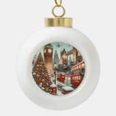 London's Feestelijke Splendor - Levendige Kerstaut Keramische Bal Ornament (Voorkant)