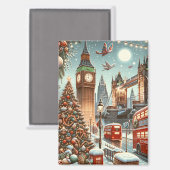 London's Feestelijke Splendor - Levendige Kerstaut Magneet (Voorkant / Achterkant)