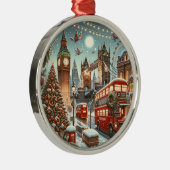 London's Feestelijke Splendor - Levendige Kerstaut Metalen Ornament (Rechts)