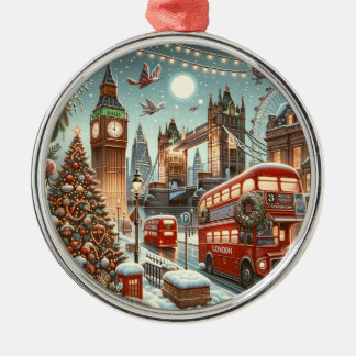 London's Feestelijke Splendor - Levendige Kerstaut Metalen Ornament