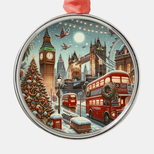 London's Feestelijke Splendor - Levendige Kerstaut Metalen Ornament (Voorkant)