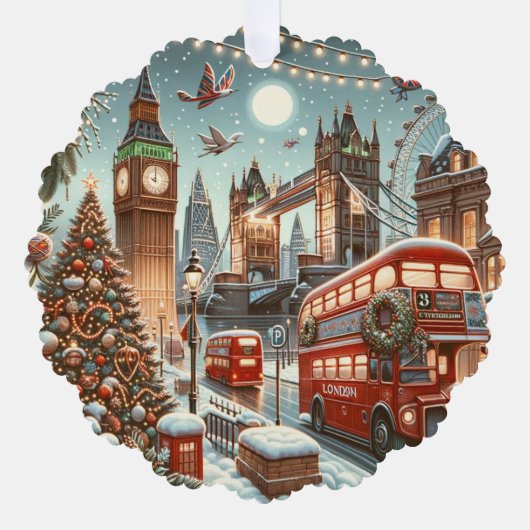 London's Feestelijke Splendor - Levendige Kerstaut Ornament Kaart (Voorkant)