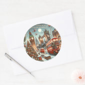 London's Feestelijke Splendor - Levendige Kerstaut Ronde Sticker (Envelop)