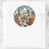 London's Feestelijke Splendor - Levendige Kerstaut Ronde Sticker (Tas)