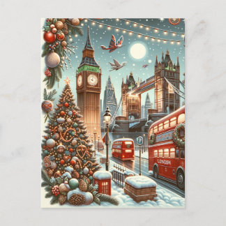 London's Feestelijke Splendor - Levendige Kerstaut Uitnodiging Briefkaart