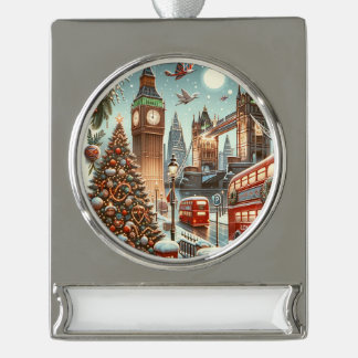 London's Feestelijke Splendor - Levendige Kerstaut Verzilverd Banner Ornament