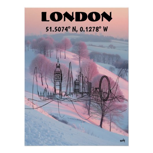 Londres: Arte de línea con coordenadas. Perfect Poster (Voorkant)