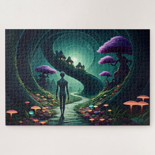 Lone Alien loopt het pad door een buitenaardse tui Legpuzzel (Horizontaal)