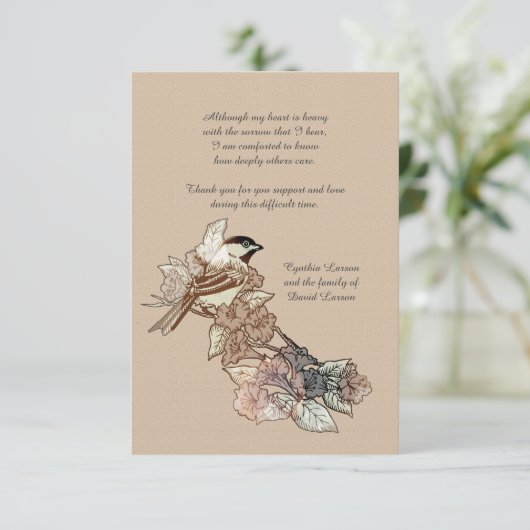 Lone Bird Bereavement Bedankt Notecard (3.5 x 5) (Staand voorkant)