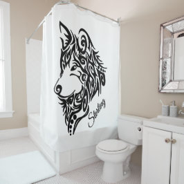 Lone Black Tribal Wolf Personal Douchegordijn