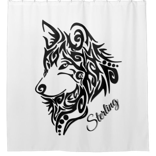 Lone Black Tribal Wolf Personal Douchegordijn (Voorkant)