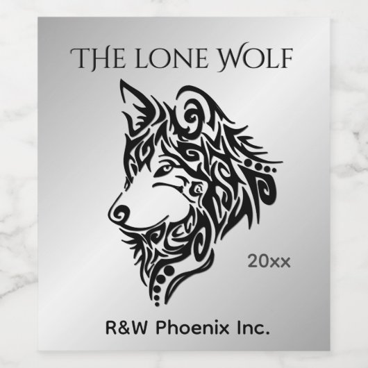 Lone Black Tribal Wolf Wijn Etiket (Enkel label)