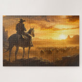 Lone Cowboy bij zonsondergang Legpuzzel (Horizontaal)