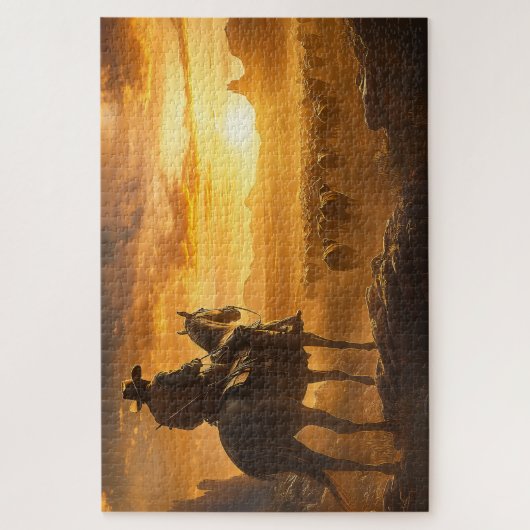 Lone Cowboy bij zonsondergang Legpuzzel (Verticaal)