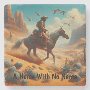 Lone Cowboy in Desert Canyon - Surrealistische Wes Stenen Onderzetter