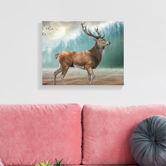 Lone Deer in Misty Forest Canvas Afdruk (Insitu (Woonkamer))