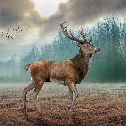 Lone Deer in Misty Forest Folded Wenskaart Kaart