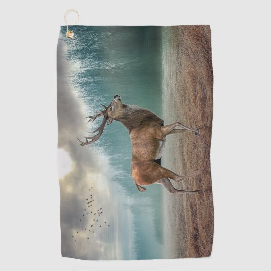 Lone Deer in Misty Forest Golfhanddoek (Voorkant)