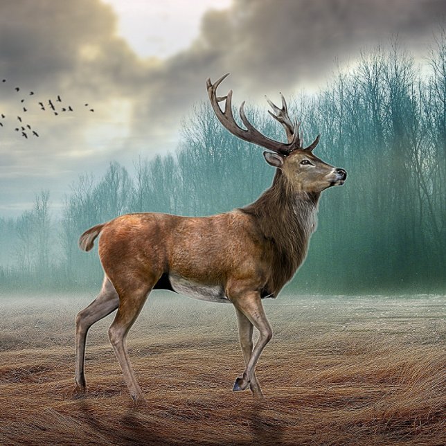 Lone Deer in Misty Forest Horloge (Creator heeft geüpload)