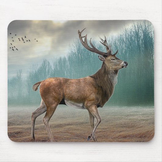 Lone Deer in Misty Forest Muismat (Voorkant)