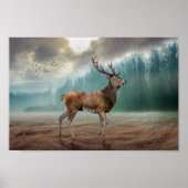 Lone Deer in Misty Forest Poster (Voorkant)