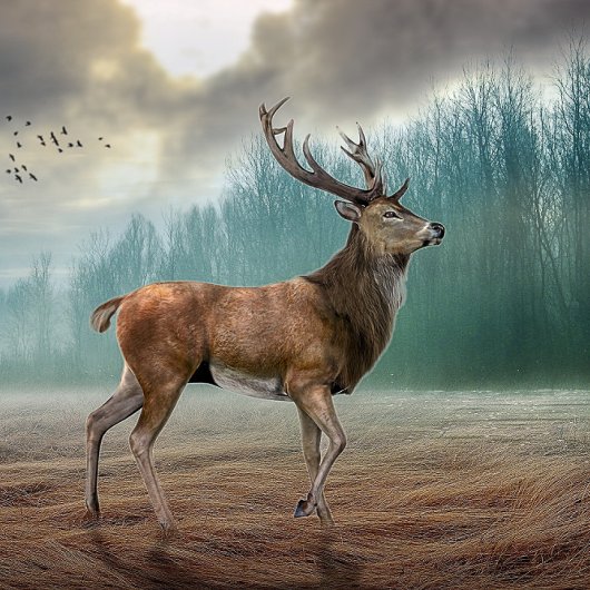 Lone Deer in Misty Forest Sleutelhanger