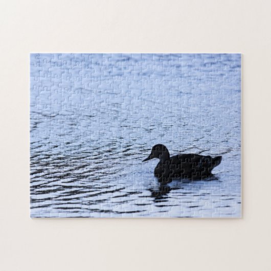Lone Duck Silhouette Wildlife Water Ripples Foto Legpuzzel (Horizontaal)